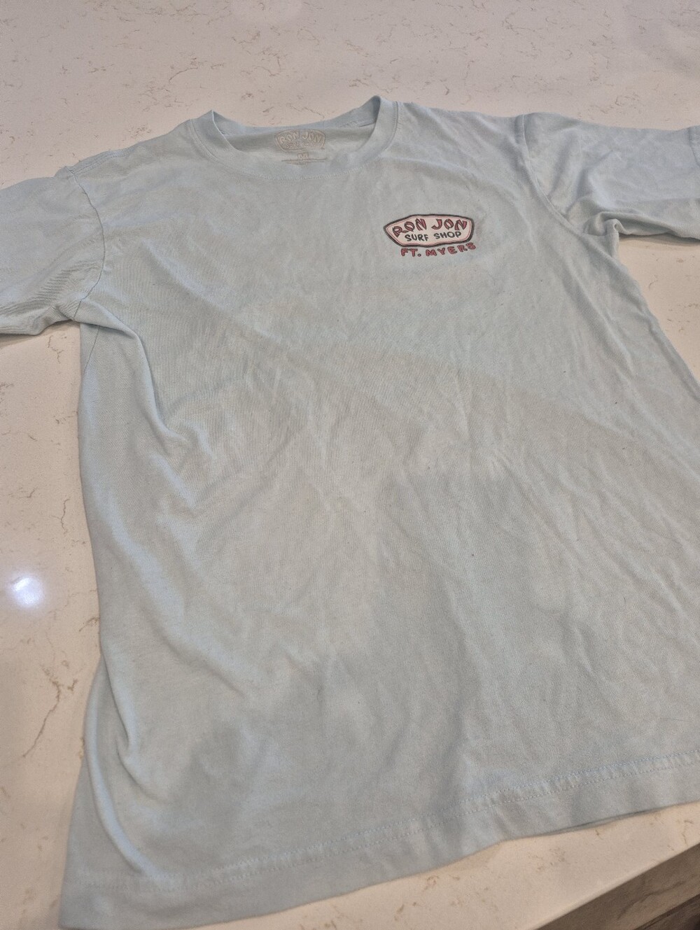 Ron Jon Light Blue Tee with Pink Logo
